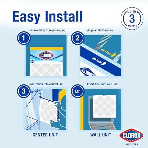 Clorox 18x18x1 Air Filter, MERV 11 Pleated HVAC AC Furnace Air Filters for Dust, Pollen and Pet Dander, MPR 1000 & FPR 7 – Pack of 4 MERV 11 Plus