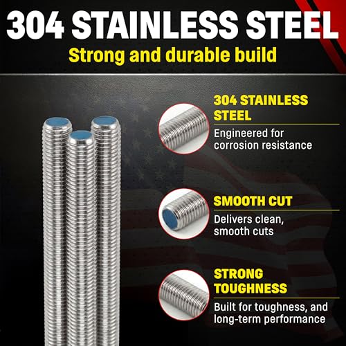 Chenango Supply 1/4-20 x 3, 304 Stainless Steel Fully Threaded Rod 1/4-20 x 3ft (5 Pack)