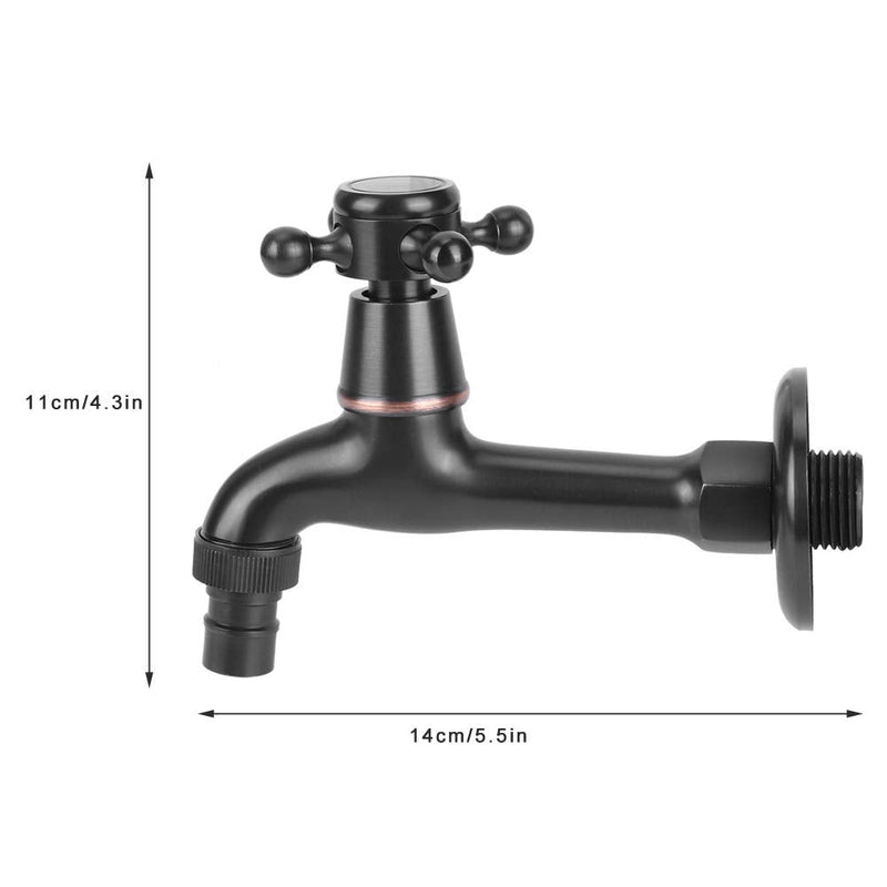 Vintage Cold Water Garden Faucet, G1/2in Black Brass Faucet Wall Mounted Solid Cross Handle Basin Faucet for Bathroom