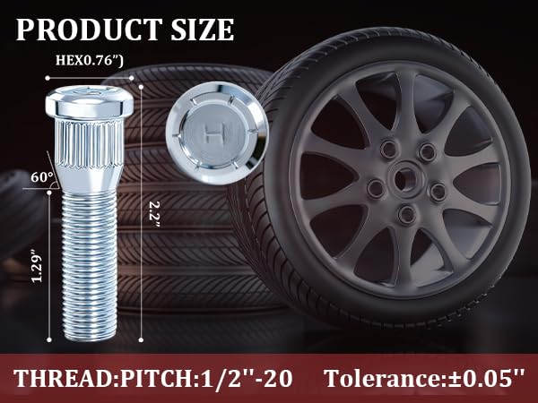 1/2-20 UNF Thread Wheel Stud,Trailer Lug Studs Supports 2000 to 7000lb Axle 24PCS 1/2"-20 Wheel Studs