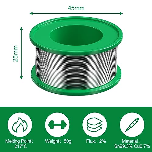 Magrimaxio Solder with flux, lead-free soldering wire with rosin core, lead-free soldering wire electronics, Sn99.3 Cu0.7, 50 g/0.8 mm, for repair, electric soldering, DIY