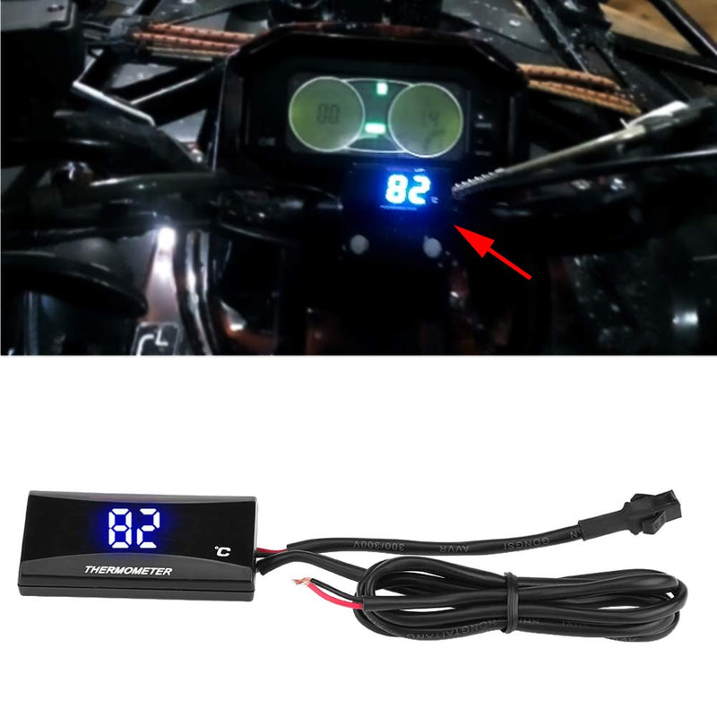 Keenso Motorcycle Thermometer Digital Blue, Motorcycle Digital Thermometer Water Temperature Digital Hygrometer Humidity Temperature Meter for Racing Scooter