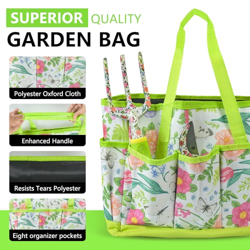 Garden Tool Set 9 Piece Heavy Duty Aluminum Gardening Hand Tools Kit Cute Gardening Supplies with Non-Slip Rubber Grip Gift for Women/Parent Green