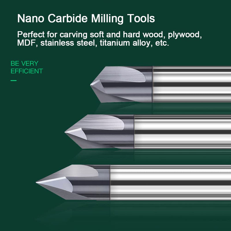ASNOMY 4 pieces solid carbide chamfer cutter 3 flutes V groove cutter 60 degree and 90 degree CNC milling cutter end mill with TiAlN coating for machine tools and chamfering 4 pieces 4mm & 6mm, 60° & 90° angle