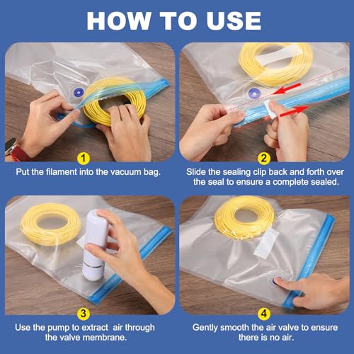 sourcing map 20pcs Filament Storage Bags, 11x13 Inch Plus Size 3D Printer Accessories Vacuum Storage Bags, Keep Filament Dry Sealed Kit with Hand Pump Sealing Clip