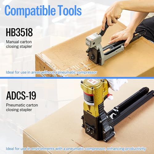 meite Carton Closing Staples 16 Gauge 1-3/8" Wide Crown 3/4" & 7/8" Leg Copper-Coated Carton Staples for Pneumatic or Manual Box Stapler Gun - Cardboard Closer Packaging