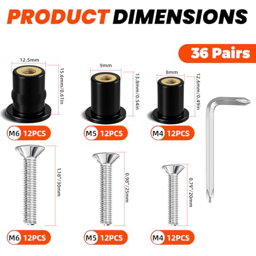 36Pairs M4 M5 M6 Rubber Well Nuts with Screw for Kayak Boat Marine