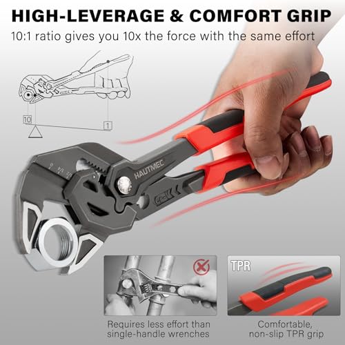 HAUTMEC 3PCS Adjustable Pliers Wrench Sets (7 10 12"), Smooth Jaw Parallel Pliers, Heat-Treated CR-V Steel & Phosphated Rust-Resistant, SAE/Metric Scale, Storage Belt Pouch for Professional & DIY 7&10&12 Inch