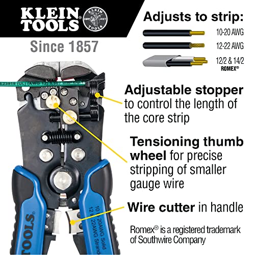 Klein Tools Non-Contact Voltage Tester with Outlet Tester and Self-Adjusting 10-20AWG Wire Stripper/Cutter Voltage Tester + Wire Stripper