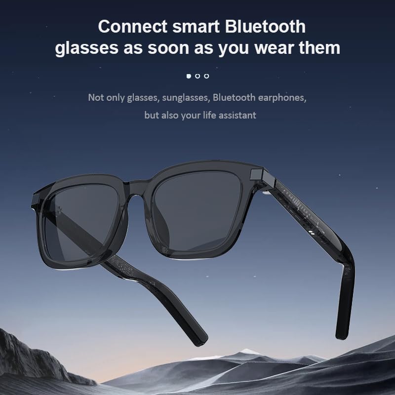 Smart Bluetooth Audio Glasses,UV Protection, Auto On/Off, Call/Music, Voice Assistant,Remote Control of Mobile Phone Camera Function,Transparent Gray Cool Temples ，Unisex