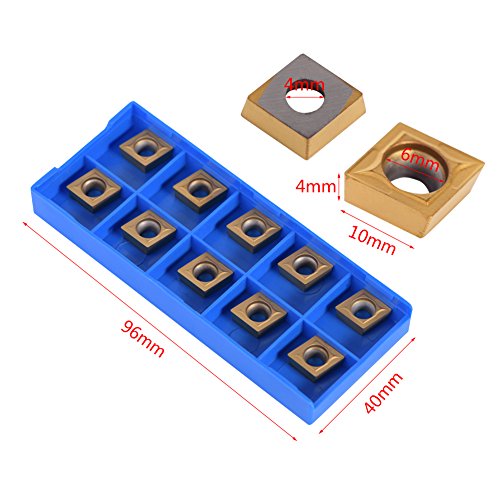 ASHATA CNC Carbide Inserts, 10pcs CNC Carbide Tips CNC Rotary Plates Knife Cutter Rotary Tool With Box (CCMT09t304 CCMT32.5)
