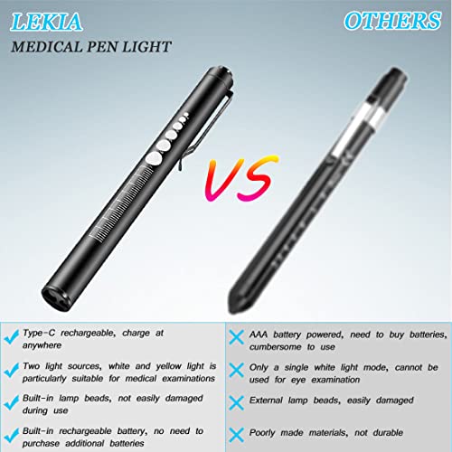 LEKIA Pupil Light Medicine, Diagnostic Light Nurse Emergency Service Accessories with Pupil Meter and Ruler, Rechargeable USB LED Pen Lamp for Nurses Students Doctors 1 Piece, Black