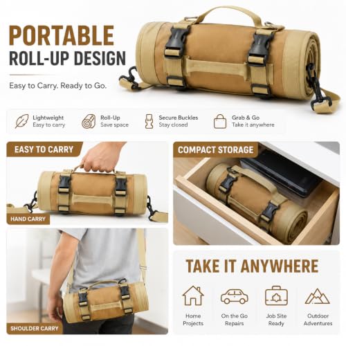 Tool Roll Organizer, Roll Up Tool Bag for Mechanics, Shoulder Strap