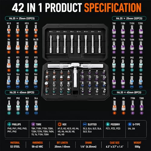 42 in 1 Magnetic Screwdriver Set, Ratcheting Screwdriver Set with T Handle and S2 Steel Bits, Repair Tool Kit for Computer, Eyeglass, Bicycle, Watch, Furniture and Daily DIY 42-in-1 Ratchet Screwdriver Set