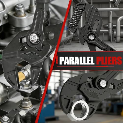 7/10in Adjustable Plier Wrench CR-V Parallel Jaw Groove Lock Black Black-7&10