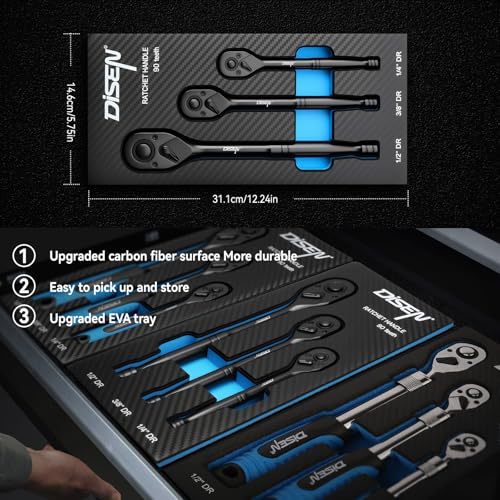 DISEN 3PCS Black Ratchet Wrench Set, 1/2", 3/8", 1/4" Drive 90-Tooth Drive 3 pieces Standard Ratchet Set - Standard Handle