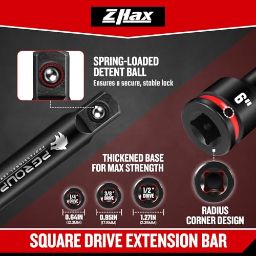 ZHAX 9 Pieces Impact Extension Bar Set, 1/4", 3/8" and 1/2" Drive Socket Extension, Embossed Size Marking, CR-MO Steel for Auto Repair 1/4"+3/8"+1/2" Drive