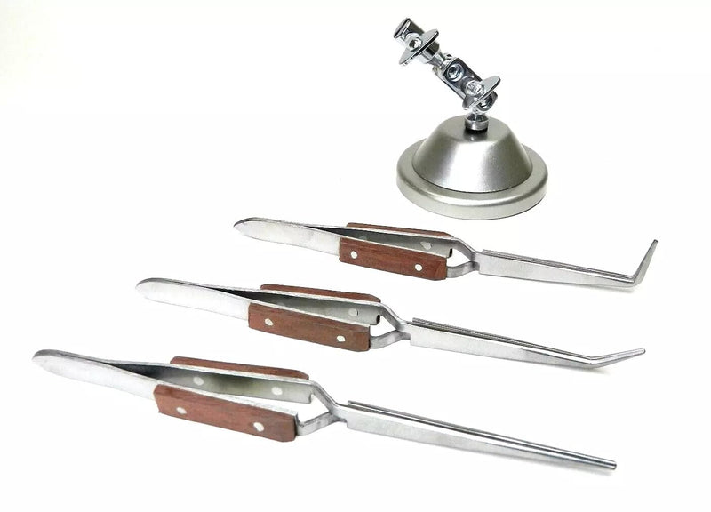 3rd Hand with 3 Fiber Grip Tweezers Cross Locking -Third Hand Base & Tweezer Set