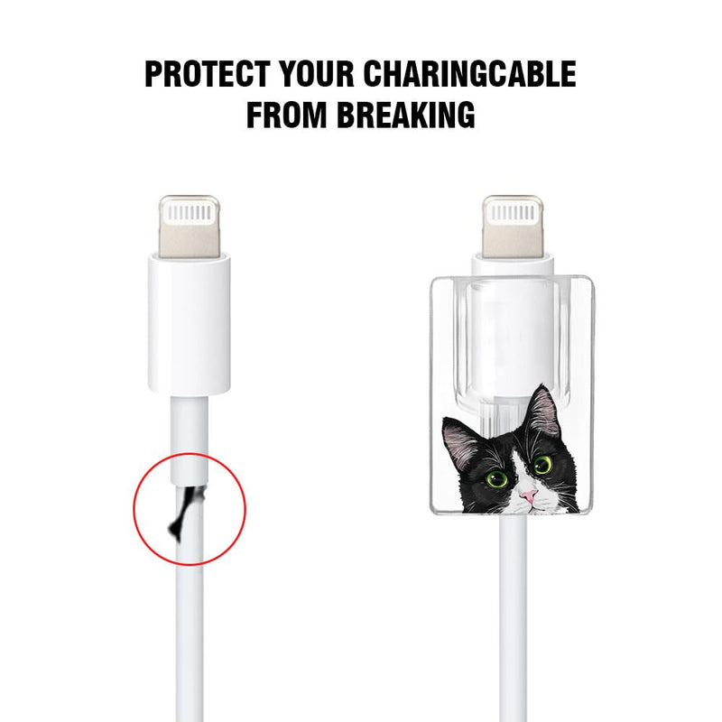 2 Pcs Set Cable Charging Head Protector Cover, Charging Cord Protector, Cute Cable Protectors for iPhone Charger Cable - Black White Tuxedo Cat, Siamese Kitten Cat