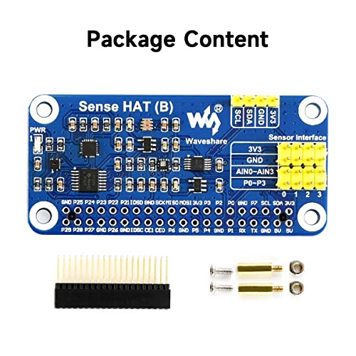Waveshare Sense HAT (B) for Raspberry Pi Onboard Multi Powerful Sensors Such as Gyroscope Accelerometer Magnetometer Barometer Temperature Humidity Sensor Communicated via I2C Interface