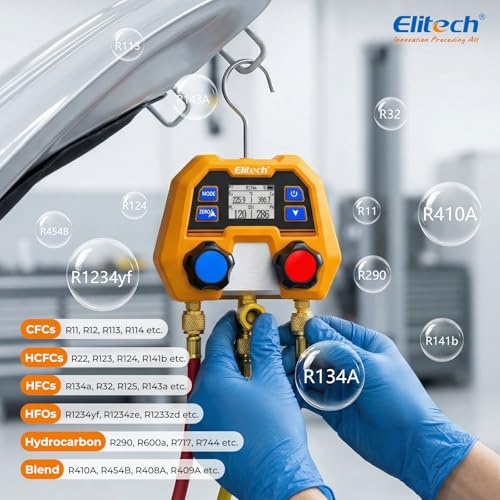 Elitech Digital Refrigerant Manifold Gauge for HVAC, R410A R454B, DMG-2SE 2SE (88 Refrigerants, 1/4" SAE Port)