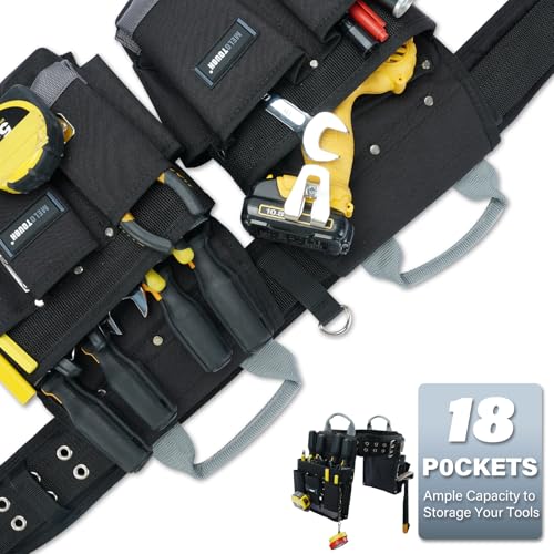 MELOTOUGH Electrician Tool Belt Set, Padded Work Rig with detachable Tool Pouches and Utility Apron, Combo Harness with Carry Handles for Carpenter Construction Tool Belt with Pouch