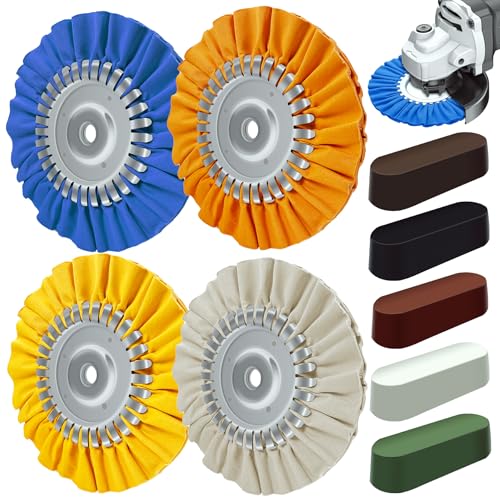 10Pcs Aluminum Polishing Kit with 8" Airway Buffing Wheels & 15" Buffing Wheel Rake, 5 Metal Polishing Compounds for Angle Grinder, Wheel Cleaning & Mirror Finish for Aluminum Stainless Steel