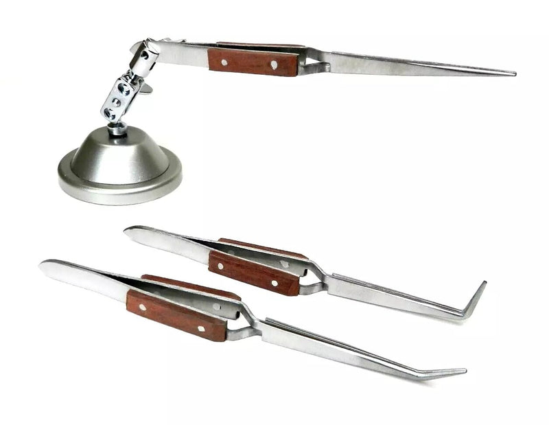 3rd Hand with 3 Fiber Grip Tweezers Cross Locking -Third Hand Base & Tweezer Set