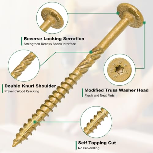 10 Inch Heavy-Duty Outdoor Deck Screws #14 x 10" Tan 50