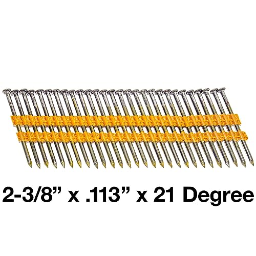2-3/8" x .113 (8d) 21 Degree Plastic Collated Framing Nail in Plastic Strip - (Small Box) ~700 Nails BRIGHT FINISH 2-⅜" x .113" SMALL BOX