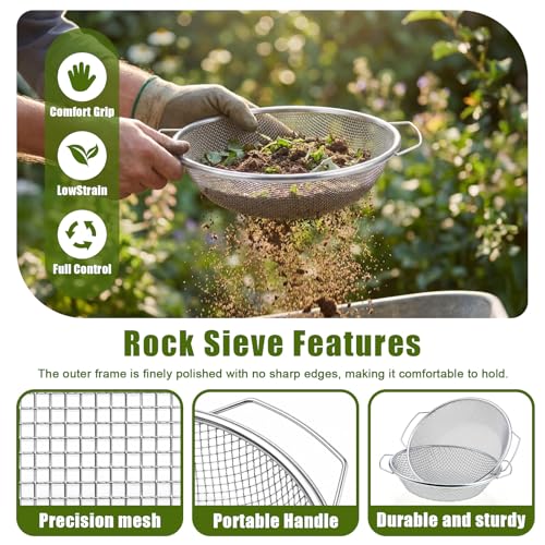 Gisafai 4 Pcs Soil Sifter for Gardening, Stainless Steel 3/5/6mm Mesh
