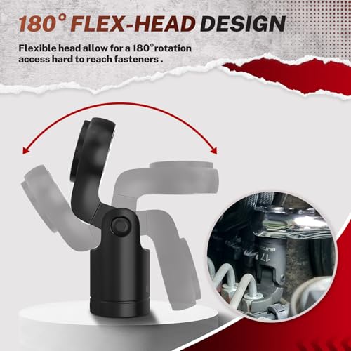 BILITOOLS 6PCS Flex Head Crows Foot Line Wrench Set, 3/8" & 1/2" Drive Short Flex Head Wrench Set