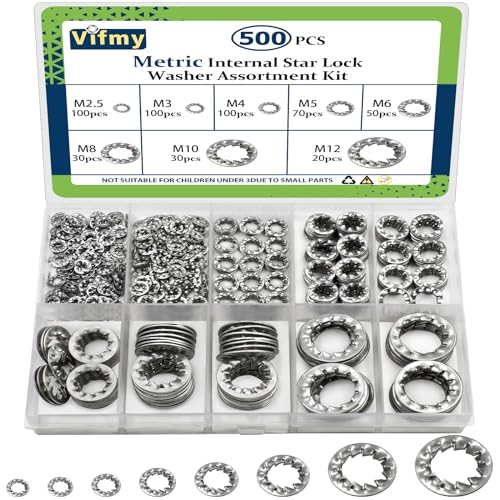 500 PCS 304 Stainless Steel Internal Tooth Lock Washers Assortment Kit and 500 PCS Steel Black Oxide Finish Internal Tooth Star Lock Washers