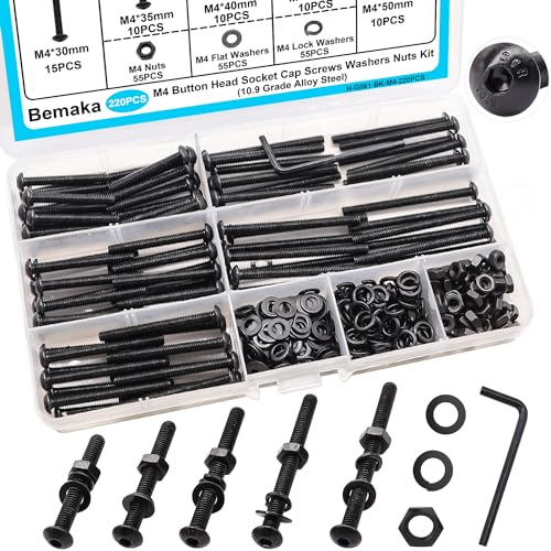 220PCS Black M4 x 30/35/40/45/50mm Button Head Hex Socket Cap Screws + 2285PCS Metric Screw Assortment Kit, 6-20mm Metric Bolts Assortment Kit