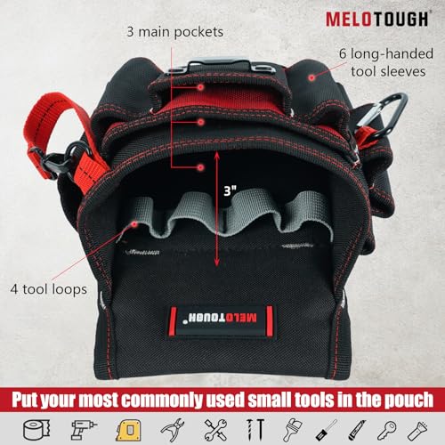 MELOTOUGH Firefighter Bag Fireman SCBA Air Respirator Storage Bag (Red) + Electrician Tool Pouch with Belt Clip, 2 Inch Heavy Duty Work Belt Set for Men