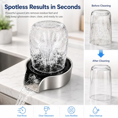 Glass Rinser for Kitchen Sink, 360° Rotating Cup Rinser Cleaner