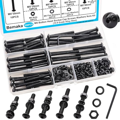 200PCS Black M5 x 30/35/40/45/50mm Button Head Hex Socket Cap Screws + 2285PCS Metric Screw Assortment Kit, 6-20mm Metric Bolts Assortment Kit