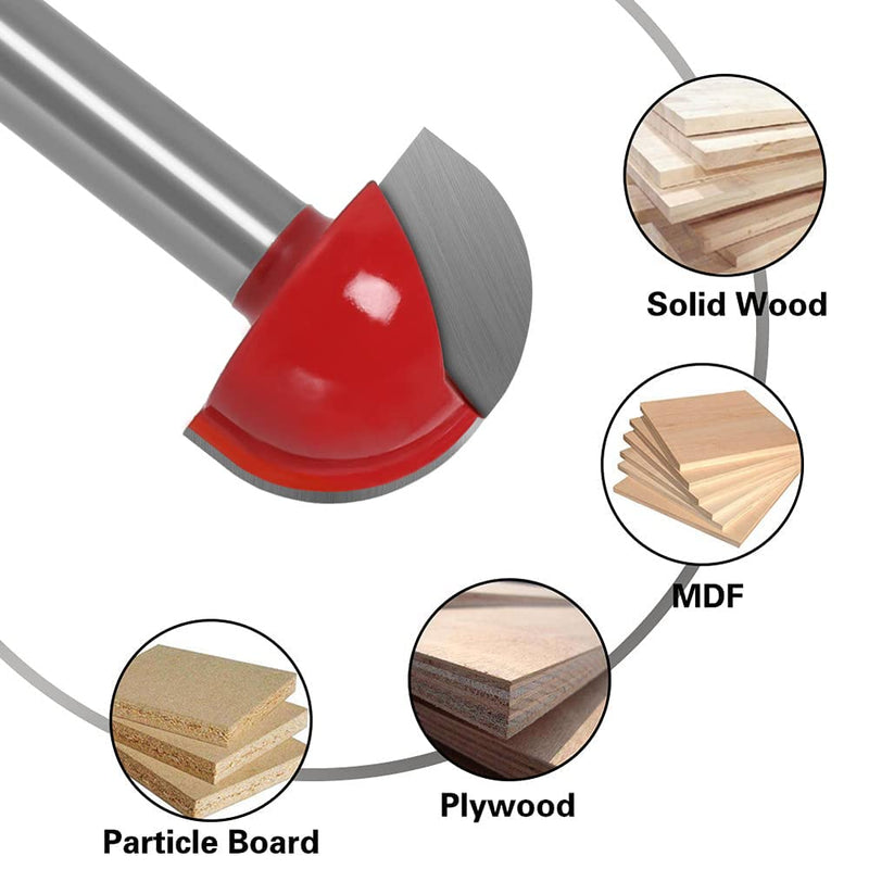 ASNOMY 5-piece 8 mm shaft carbide router, hollow groove cutter, round nose cove core box cutter, ball cutter, woodworking cutter - 12 mm/16 mm/19 mm/22 mm/25.4 mm