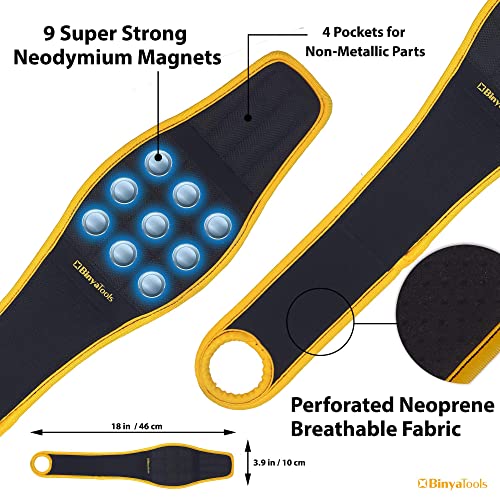 BINYATOOLS Magnetic Wristband Yellow - Black Bundle | Super Strong Magnets Holds Screws, Nails, Drill Bit. Unique Wrist Support Design Cool Handy Gadget Gifts