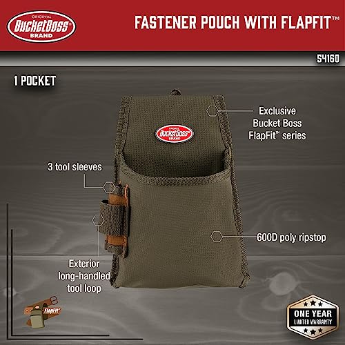 Bucket Boss Utility Pouch with FlapFit 54170 and Fastener Tool Pouch 54160 in Brown and Green