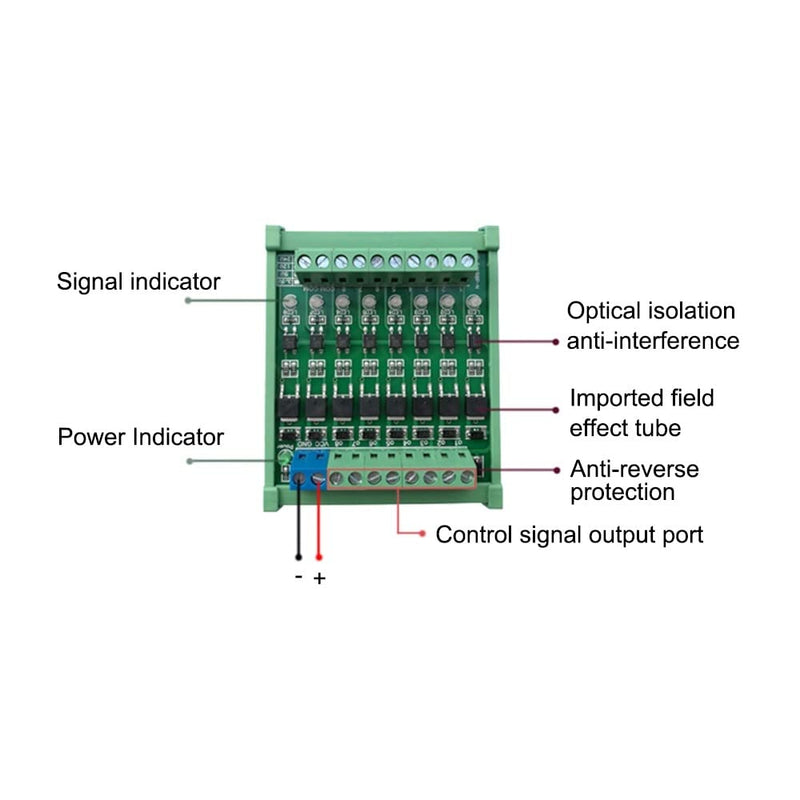 Mosfet driver module, 8-channel PLC amplifier board driver board DC 3.3V/DC 5V optocoupler isolation DC amplification DC 3.3 V