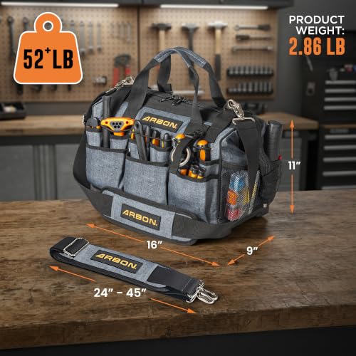 Arbon Electrician Tool Bag, Heavy Duty Tool Organizer, 34 Pockets, 52+ lb