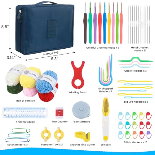 8 Piece Gardening Tools Set with Non Slip Ergonomic Handle + 67 Pcs Knitting Kits Crochet Set with Yarn
