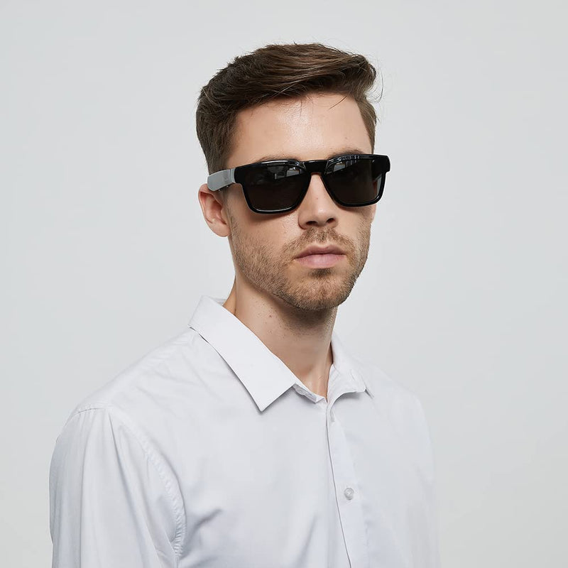 OhO Smart Glasses,Polarized Sunglasses with Bluetooth Speaker,Athletic/Outdoor UV Protection and Voice Control,Unisex(Grey Lens) Shiny Black Frame-black Lens