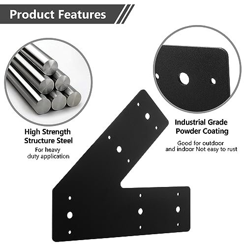 Sihnman 45 Degree Angle Flat Bracket (2 pc) with Powder Coating as Mending Plate, Angled Brackets, Knee Plate, and Leg Bracket for Truss and Framing. Great for Outdoor and Indoor