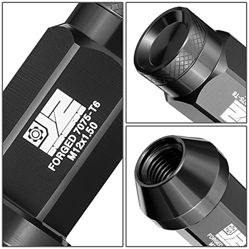 J2 Engineering J2-LN-T7-037-15-BK M12 x 1.5 T6-7075 Aluminum 24mm x 50mm Closed End Lug Nuts w/Deep Drive Extension Adapter,Black