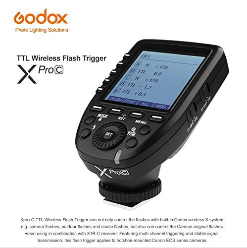 Godox Xpro-C TTL Wireless Flash Trigger Compatible for Canon EOS Cameras, Support 1/8000s HSS, 5 Dedicated Groups Buttons, Large Dot-Matrix LCD Display