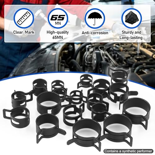 Toolwiz 130Pcs 6-25mm Spring Band Hose Clamps Assortment with Clamp Plier Spring Clamps with Plier 130