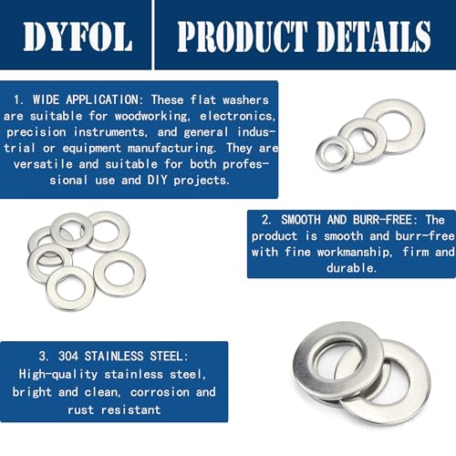 1120 Pcs Stainless Steel Flat Washers for Screws, 304 Stainless Steel, Assorted Sizes (M2 M2.5 M3 M4 M5 M6 M8 M10 M12) for Industrial Use, Washers for Bolts (1120, M2-12) 1120