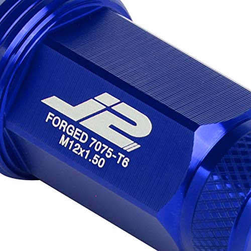 J2 Engineering LN-T7-021-15-BL Blue 7075 Aluminum M12 x 1.5 20Pcs L: 50mm Knurled Top Lug Nuts w/Adapter